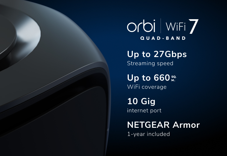 Orbi RBE973S Features 10000 sq ft WiFi Coverage, 27 Gbps Streaming Speed