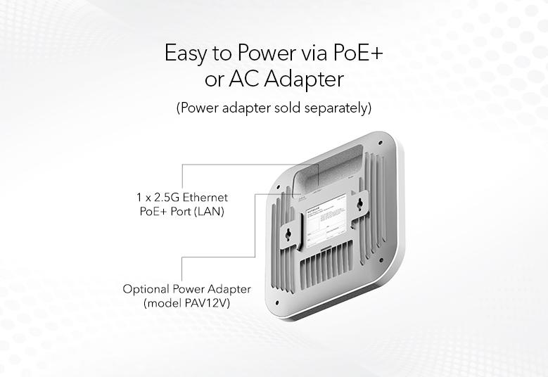 WAX620 Easy to Power via POE+ or AC Adapter