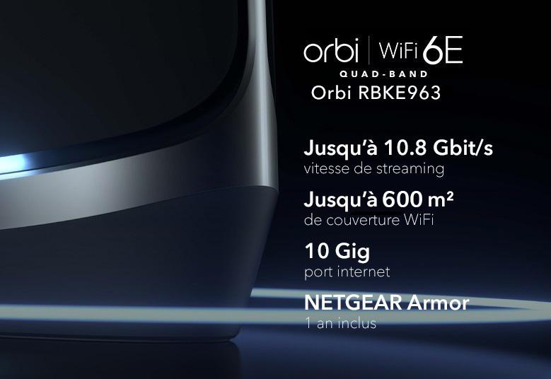 RBKE963, Quad-Band WiFi 6E, upto 10.8Gbps speed, 9000 sq.ft. WiFi coverage, 10 Gig internet port
