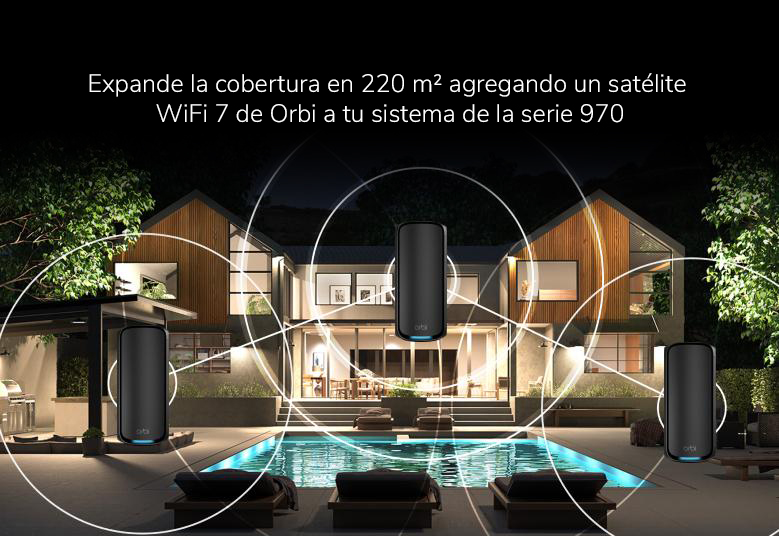 Orbi RBE970B Expand coverage by up to 3,300 sq. ft. by adding Orbi WiFi 7 satellites to your 970 Series system