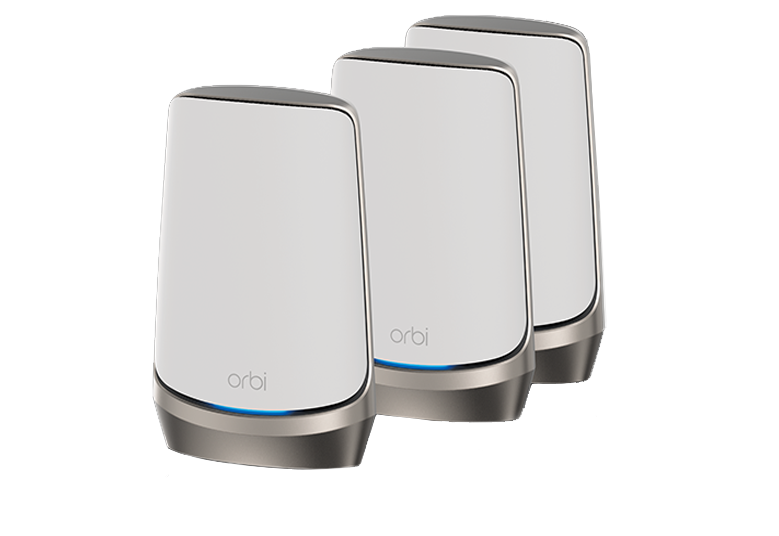 NETGEAR Orbi Quad-Band WiFi 6E Mesh System (RBKE963) with 2 Satellite, AXE11000 Creative white